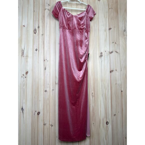 NWT Lulus Glorious Celebration Pink Velvet Off-the-Shoulder Maxi Dress Gala Sz L - Picture 2 of 8
